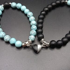 New Couples Heart Magnetic Bracelets Blue And Black‎ By Emptizer